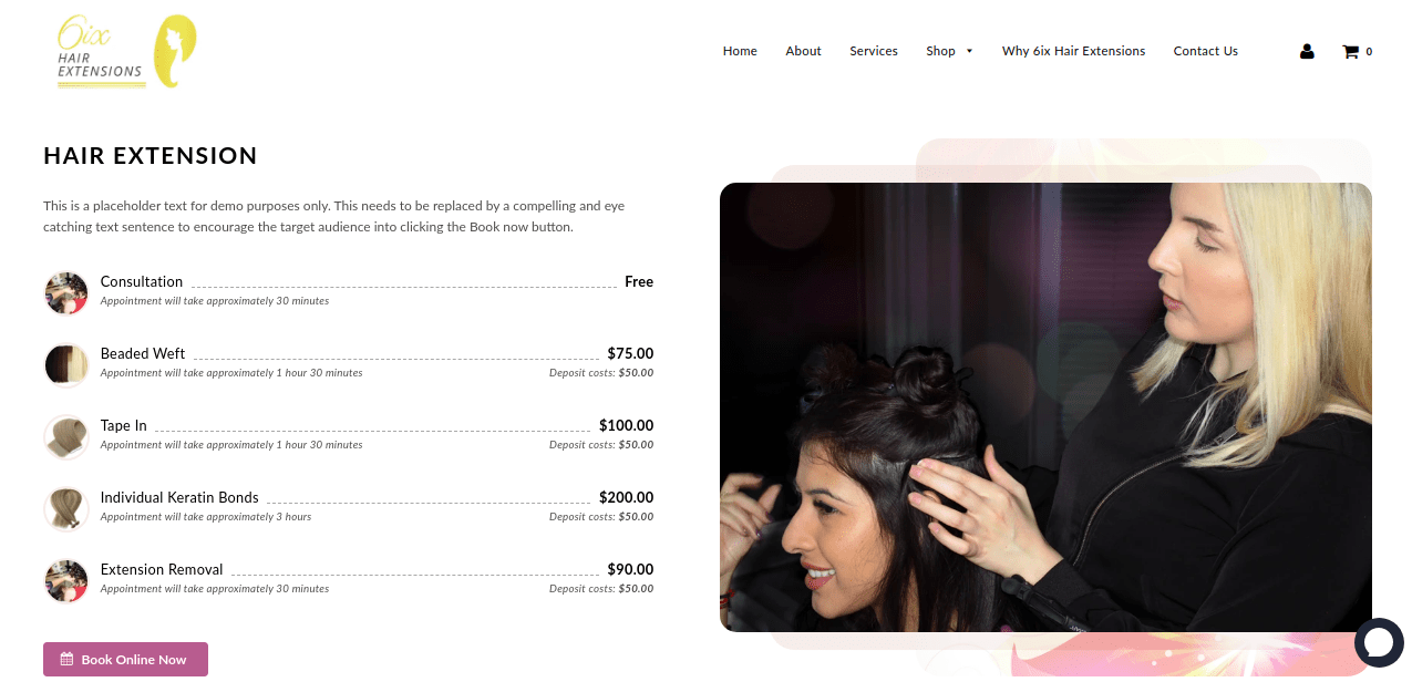Home Page of 6ix Hair Website