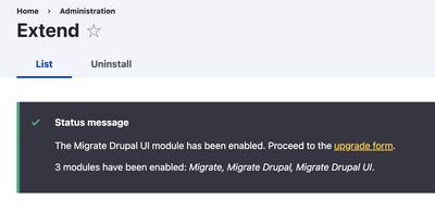 Successfully installed Migrate, Migrate Drupal, and Migrate Drupal UI.