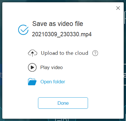 Clicking on Open Folder to see the location of the saved video