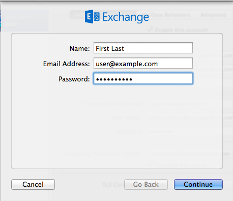 change exchange account on mac
