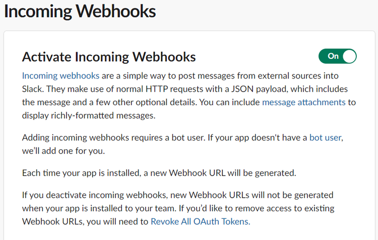 Activate Webhook on Slack
