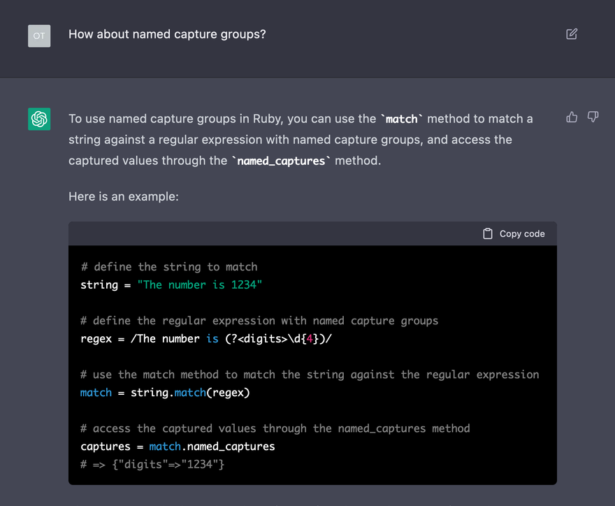 ChatGPT on using regex named capture groups