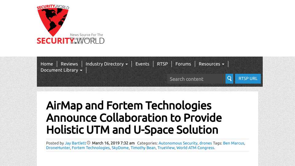 AirMap and Fortem Technologies Announce Collaboration to Provide Holistic UTM and U-Space Solution