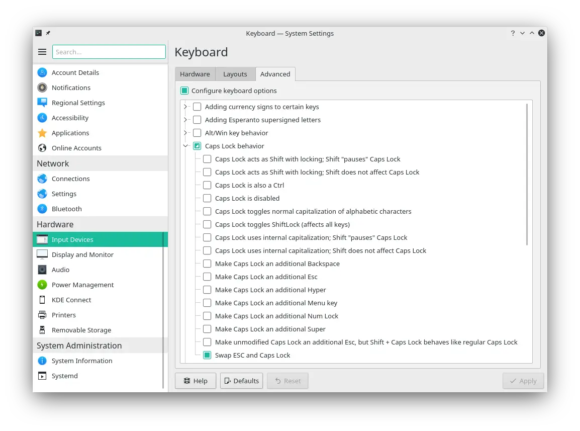Cara Swap Fungsi Tombol Caps Lock dengan ESC di KDE