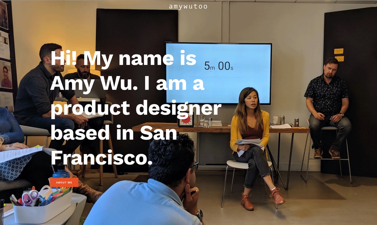 UX design portfolio examples: Amy Wu The homepage of Amy Wu's UX design portfolio