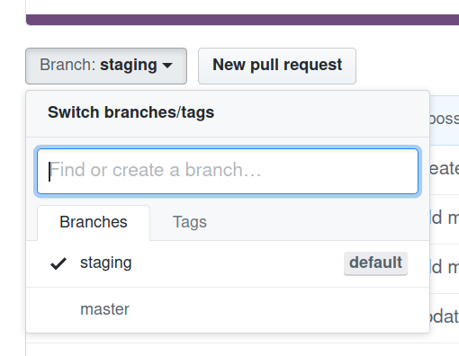 GitHub branch select button dropdown