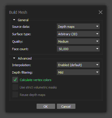 Metashape - Build Mesh Settings