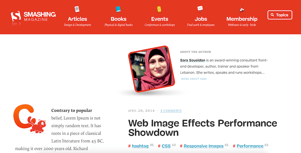 Screenshot of the upper part of the Smashing Magazine article page.