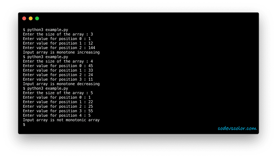 Python program to check if an array is monotonic or not - CodeVsColor