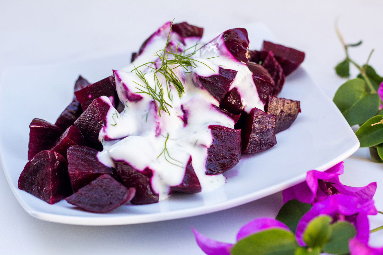 greek beet salad with a creamy yoghurt dressing (panzarosalata)