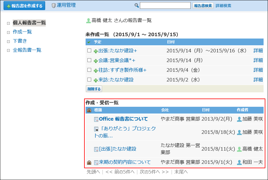 作成・受信一覧が赤枠で囲まれた画像