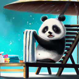 A panda reserving a sunbed at a pool by laying down a towel