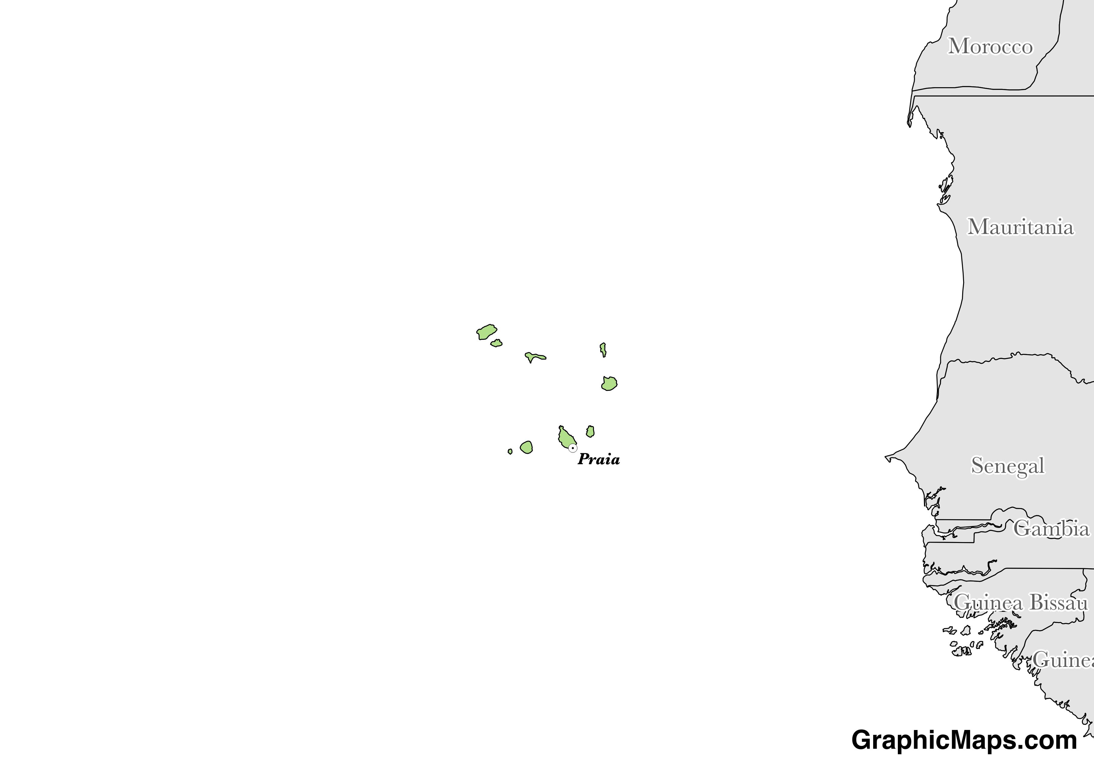 Map showing the location of Cape Verde