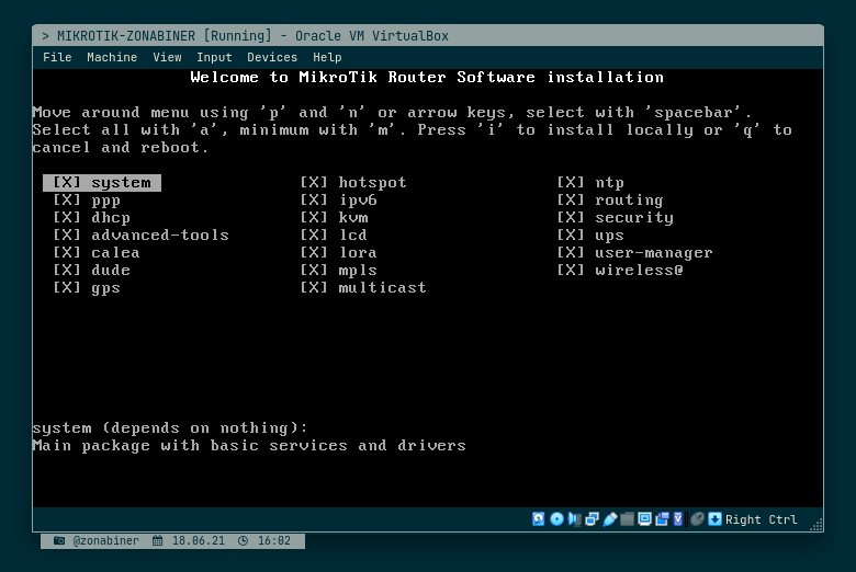 Select Packet for Installation Mikrotik Router OS