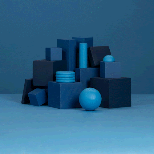 Abstract shapes in blue with dynamically changing colors
