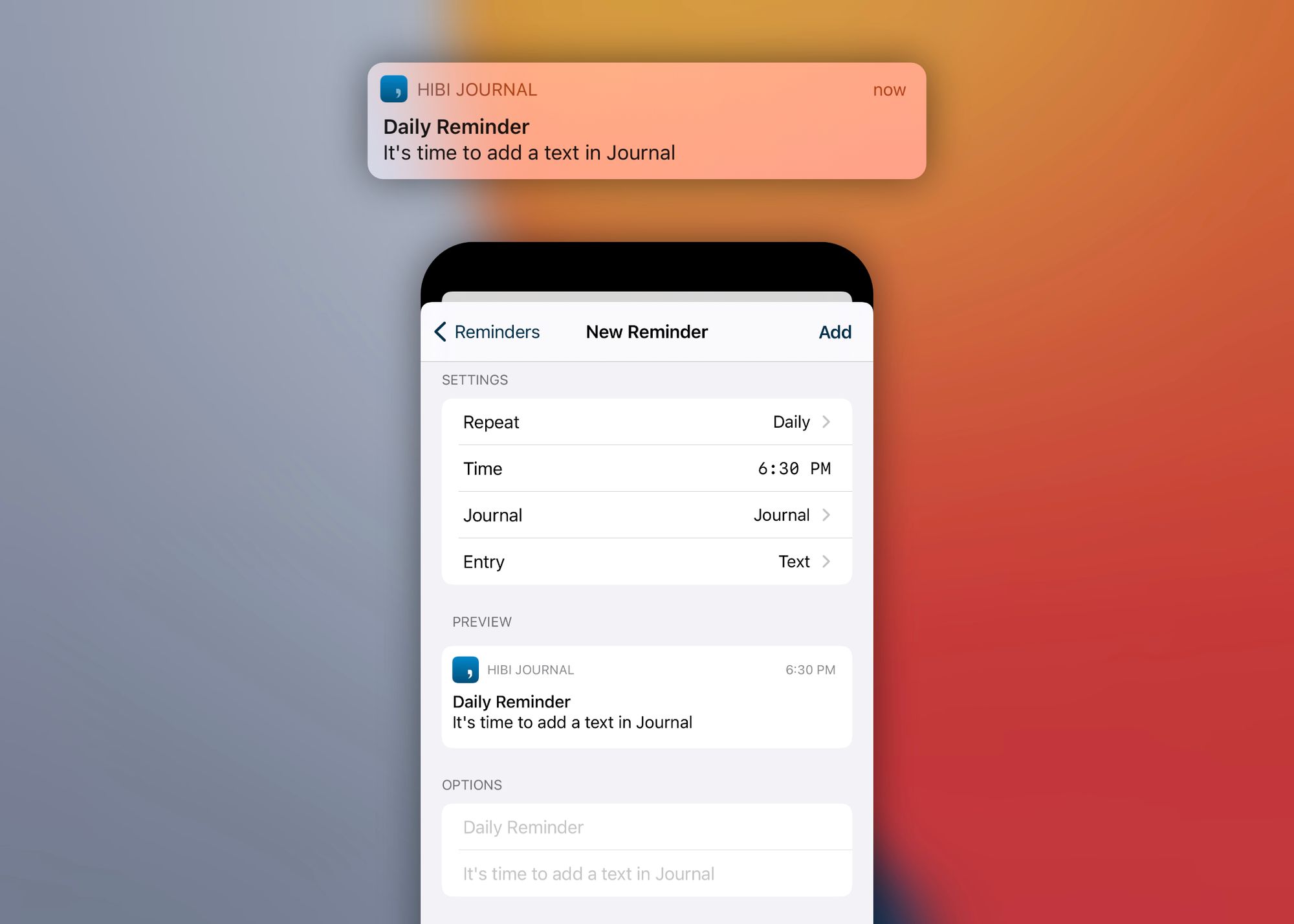 Hibi Journal Reminder / Reminder creation