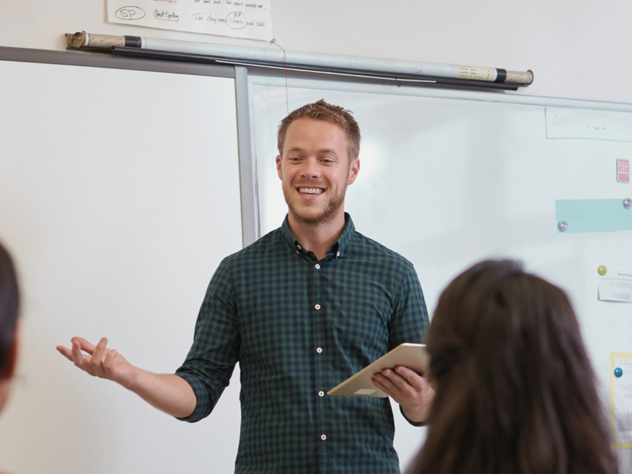 A teacher giving vocabulary instruction in the classroom