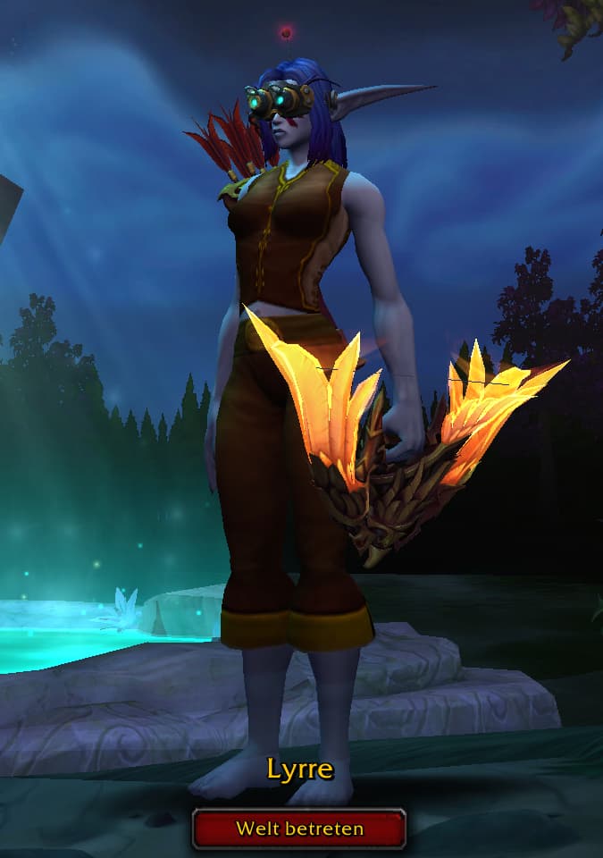 Screenshot of Lyrre the Hunter on the character selection screen