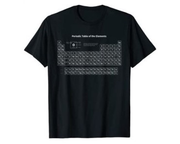 This is a product image of a periodic table shirt