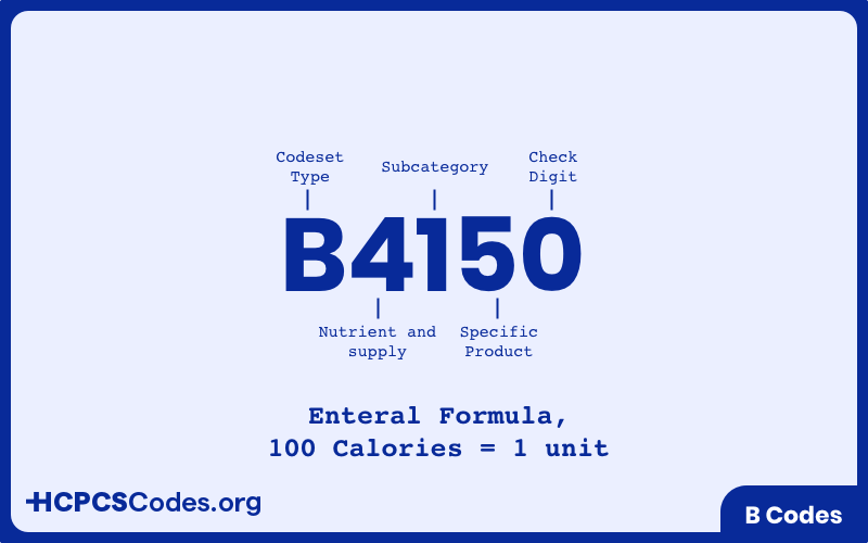 B4150 is a code for enteral formula, 100 calories = 1 unit