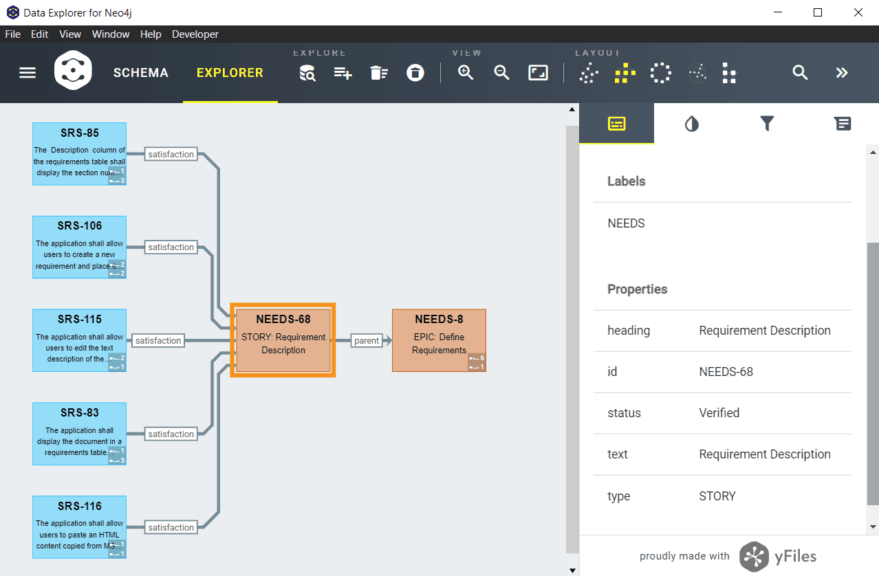 Visualize requirements traceability graph in yWorks Neo4j Data Explorer