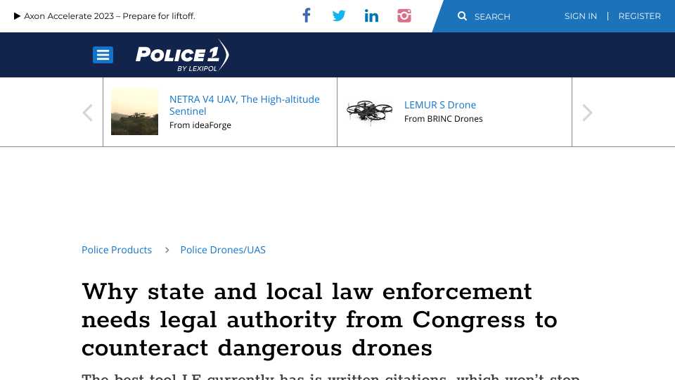 Why state and local law enforcement needs legal authority from Congress to counteract dangerous drones