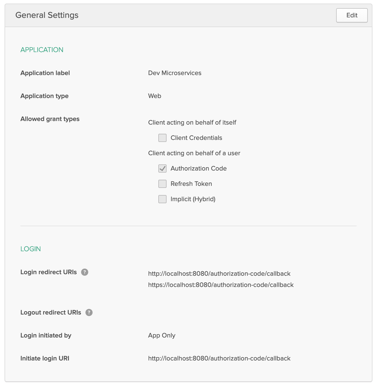 OIDC App Settings