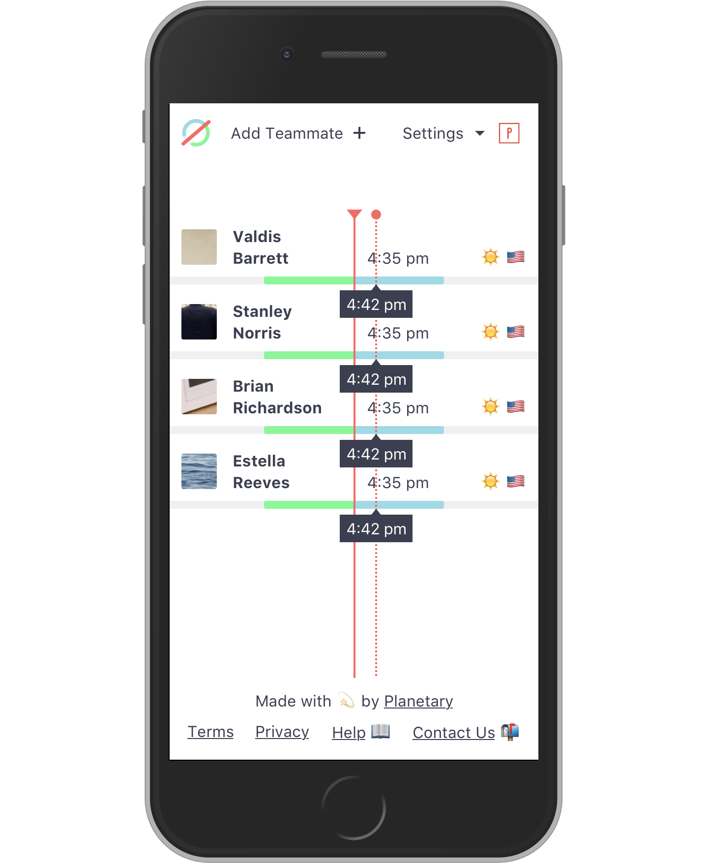 The Spacetime team page on mobile.