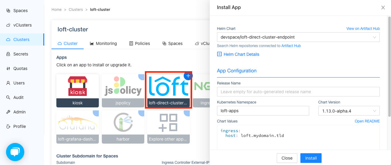 Install direct cluster endpoint
