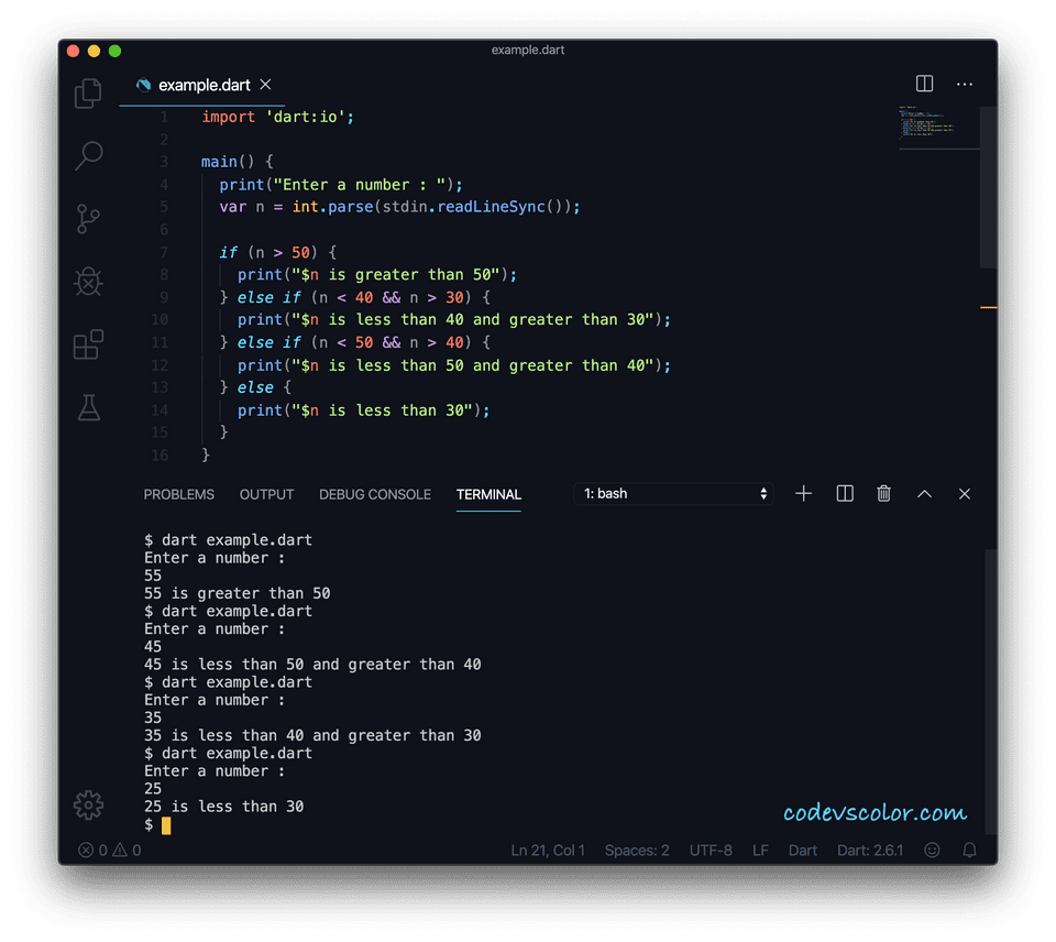 if-else condition in Dart explanation with example - CodeVsColor
