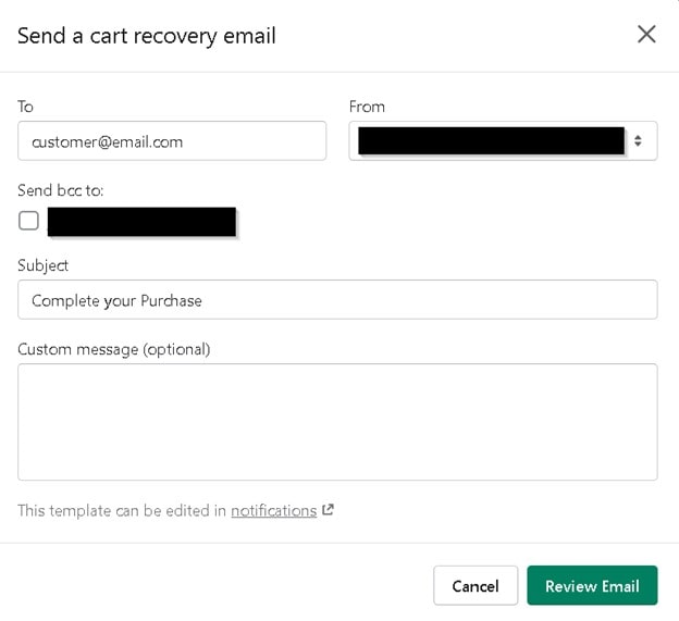 Customize cart recovery email in Shopify