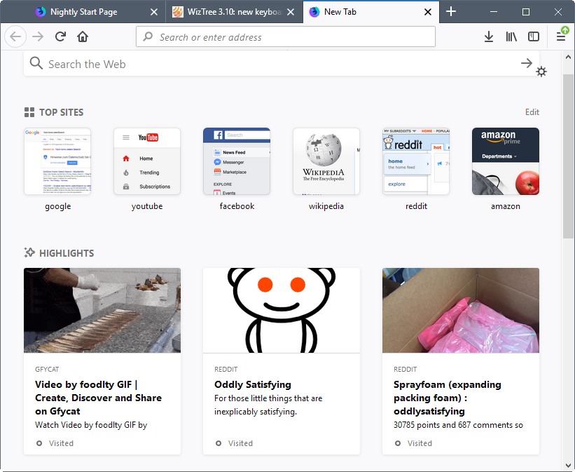 Firefox about:newtab page