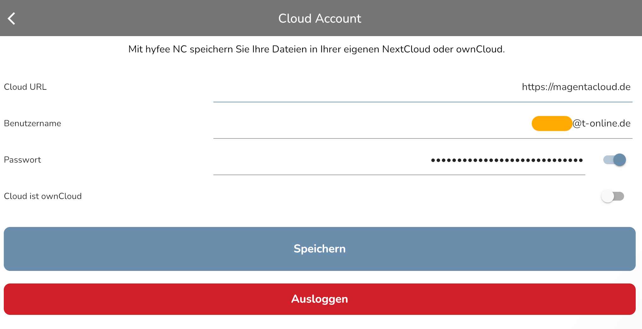 hyFee NC mit der MagentaCLOUD koppeln