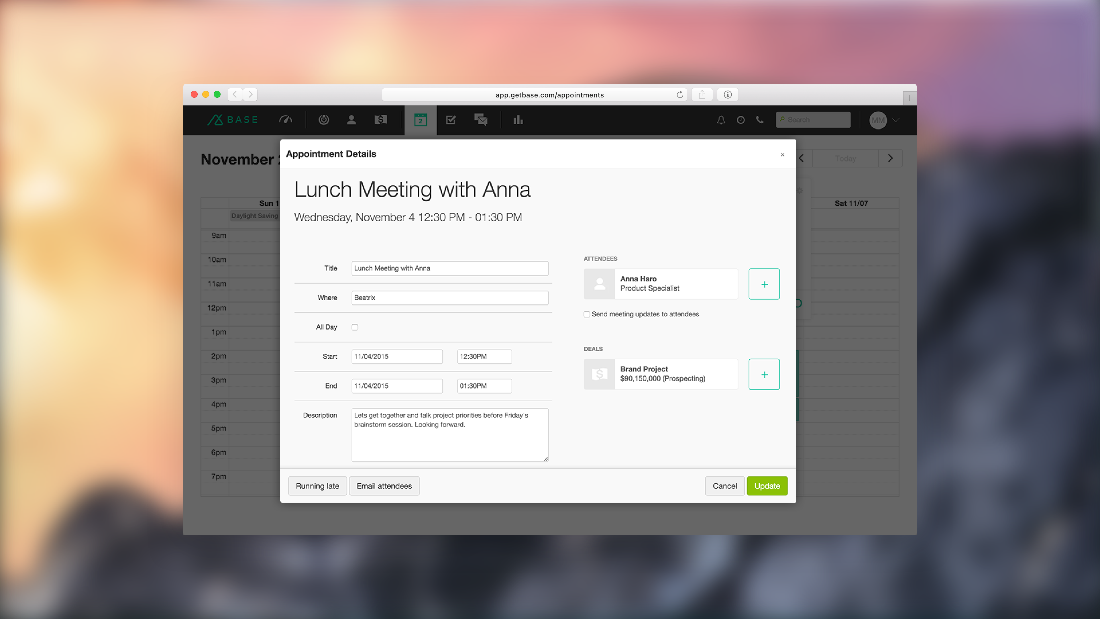 Base CRM - Appointments - Detail View