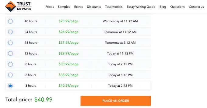trustmypaper.com pricing system