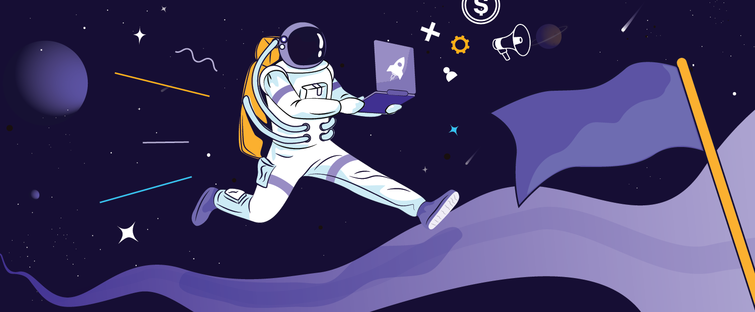 illustration of a blog post: Four Hot Digital Marketing Careers of 2021  | Galactic Fed