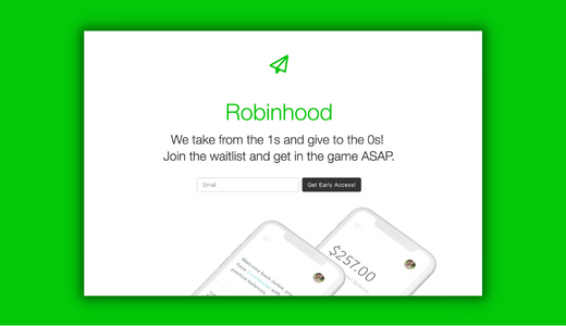 Image featuring sample of the Robinhood waitlist campaign.