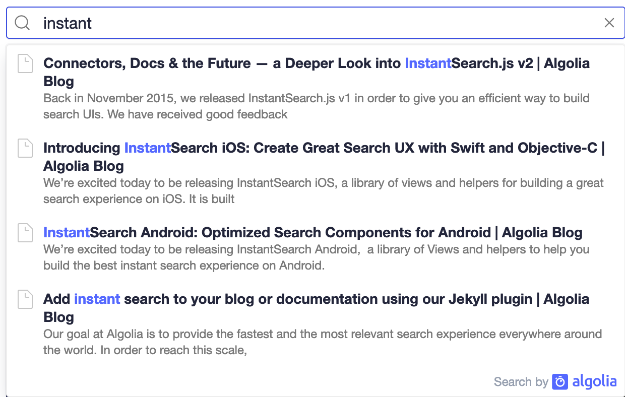 Screenshot of search results with autocomplete user interface