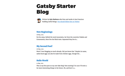 Screenshot of a page created with Gatsby starter blog