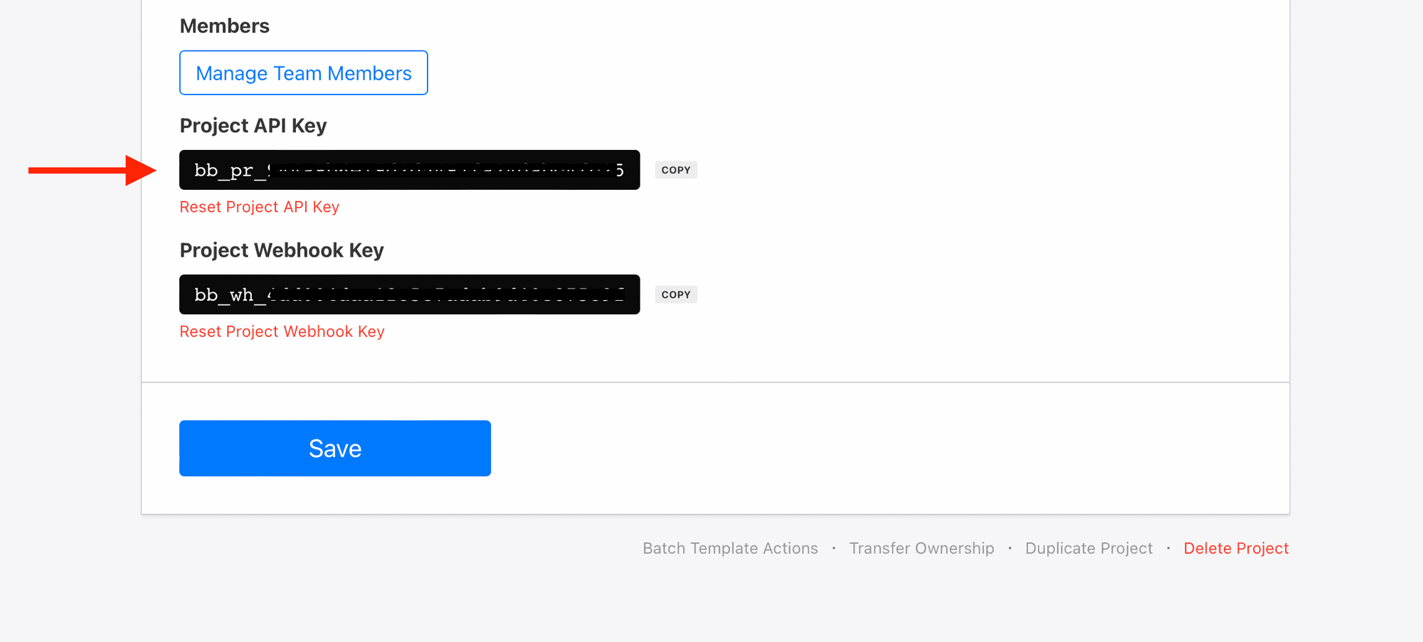 API key setting in bannerbear screenshot