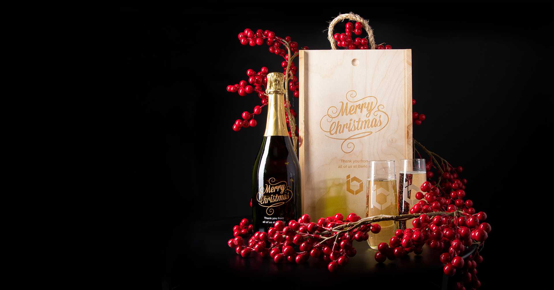 Etching Expressions corporate holiday wine gift sets with logo