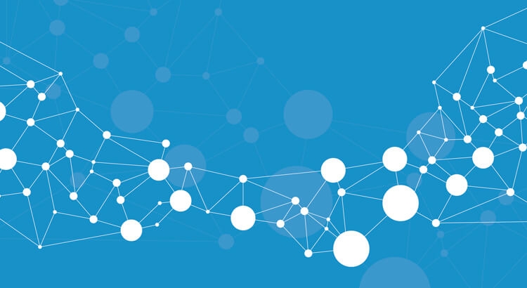 Internet of things Blue background, with white dots and lines representing the Internet of Things