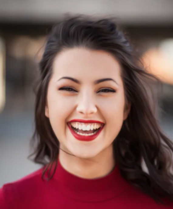 Smiling woman wit red lips