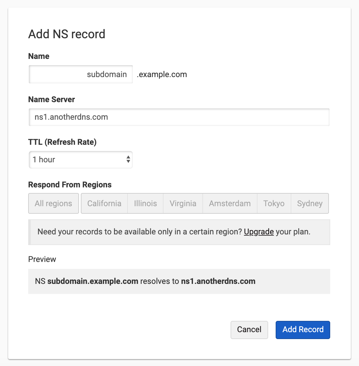 Add NS records for Subdomain