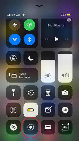 Tapping and holding on the Screen Recording icon