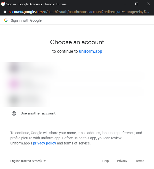 Google OAuth consent popup