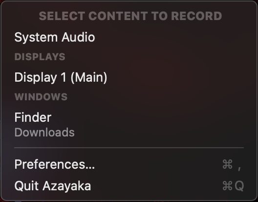 Azayaka's UI