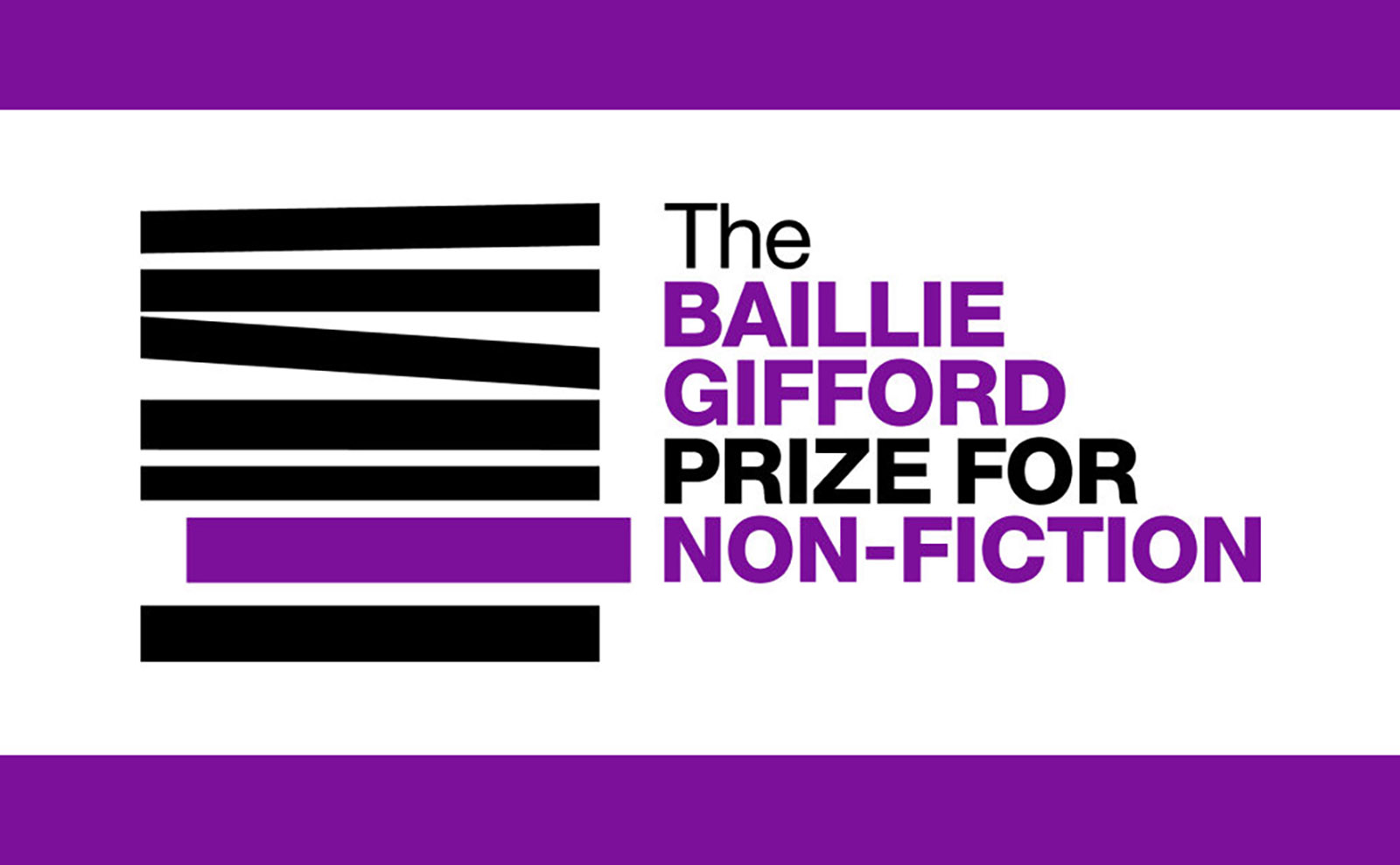 logo for the baillie gifford prize in black lettering with purple lines surrounding the words