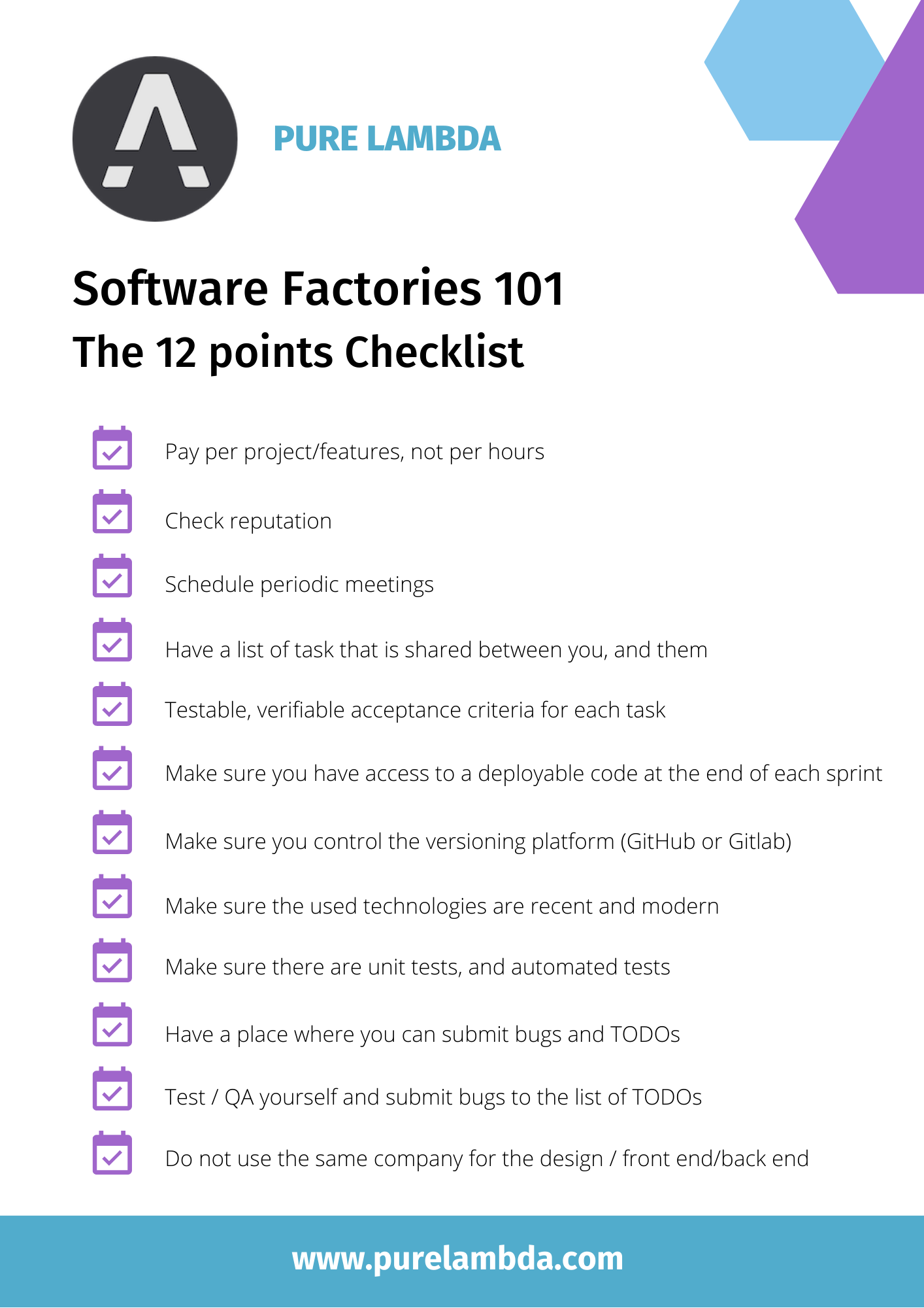 PURE LAMBDA - Software Factory 101 | checklist
