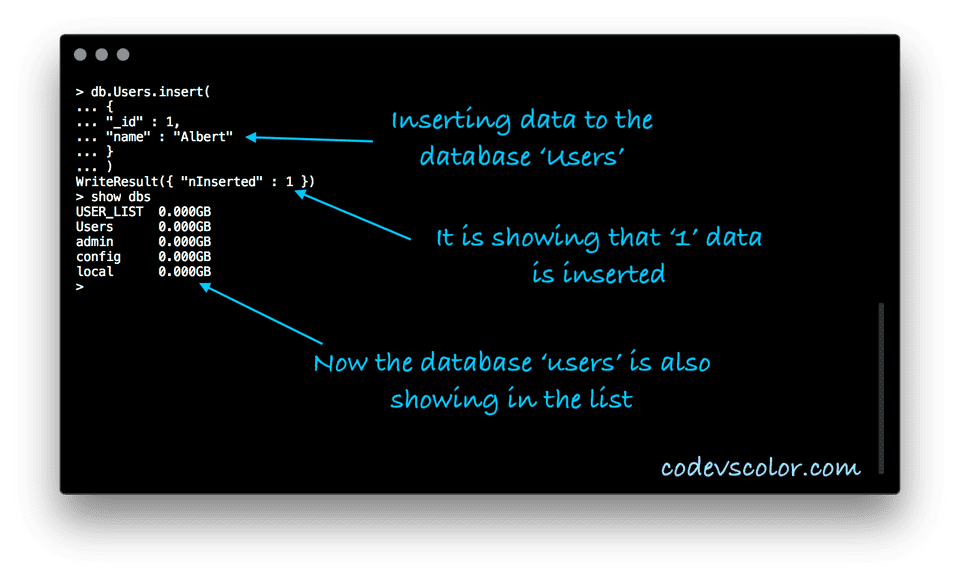 How to create a database in MongoDB and insert data